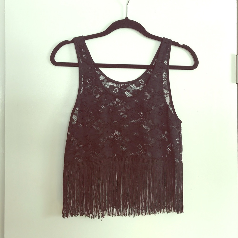 Black Fringe Crop Top
